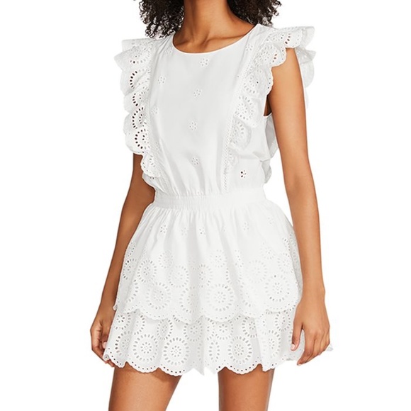 STEVE MADDEN Jayda Eyelet White Cotton Spring Summer Resort Mini Dress SZ M MED - Picture 3 of 7